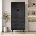 Tall Storage Cabinet, Kitchen Pantry Cabinet with Adjustable Shelves & Fluted Panel Design, Wood Cupboard with 3 Drawers 2 Doors, Tall Home Cupboard for Living Room, Kitchen, Black
