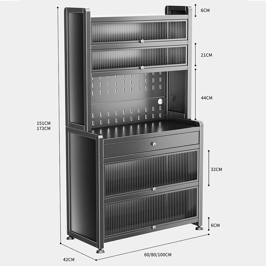 Kitchen Storage Rack with Doors Bakers Rack with Storage Cabinet Doors and Drawers, for Kitchen Dining Room Living Room(Gray,80 * 42 * 151cm)