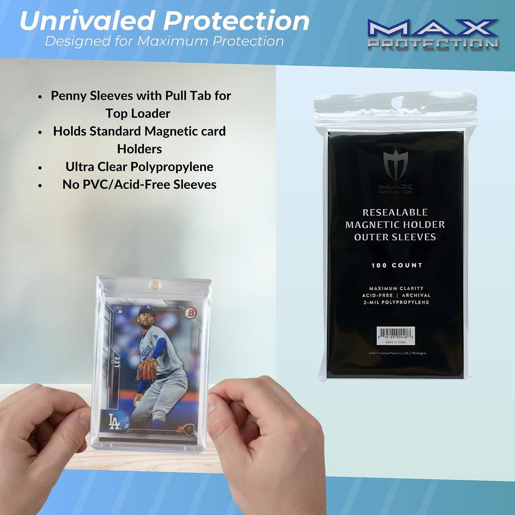 Max Protection Magnetic Card Holder Sleeves - Resealable 100ct Packs - Crystal Clear Acid-Free Polypropylene - Secure & Protect from Scratches, Fingerprints - Archival Quality (10000 Sleeves)