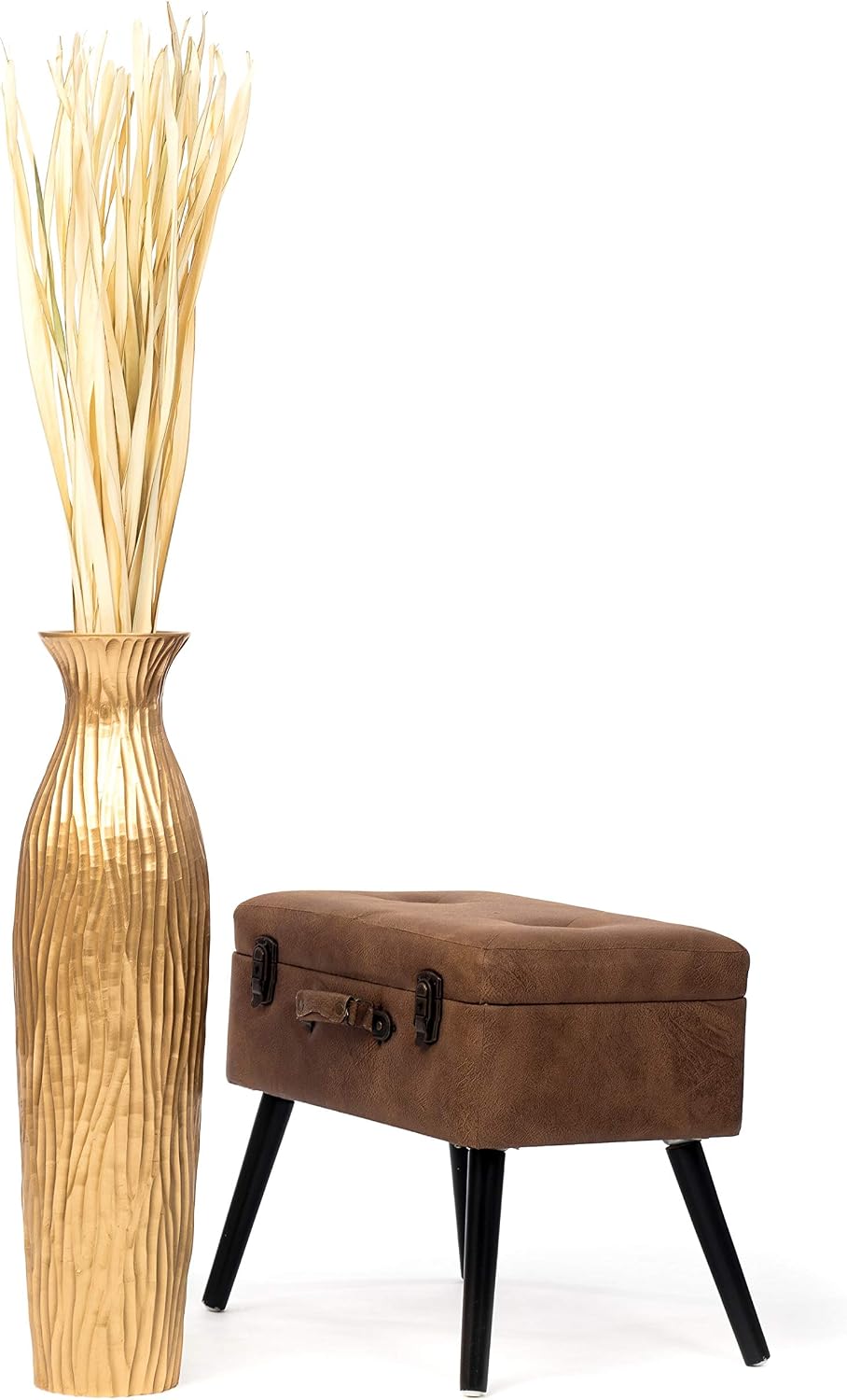 Leewadee Large Gold Home Decor Floor Vase - Wooden 26 inch Tall Farmhouse Decor Flower Holder for Fake Plant and Pampas Grass