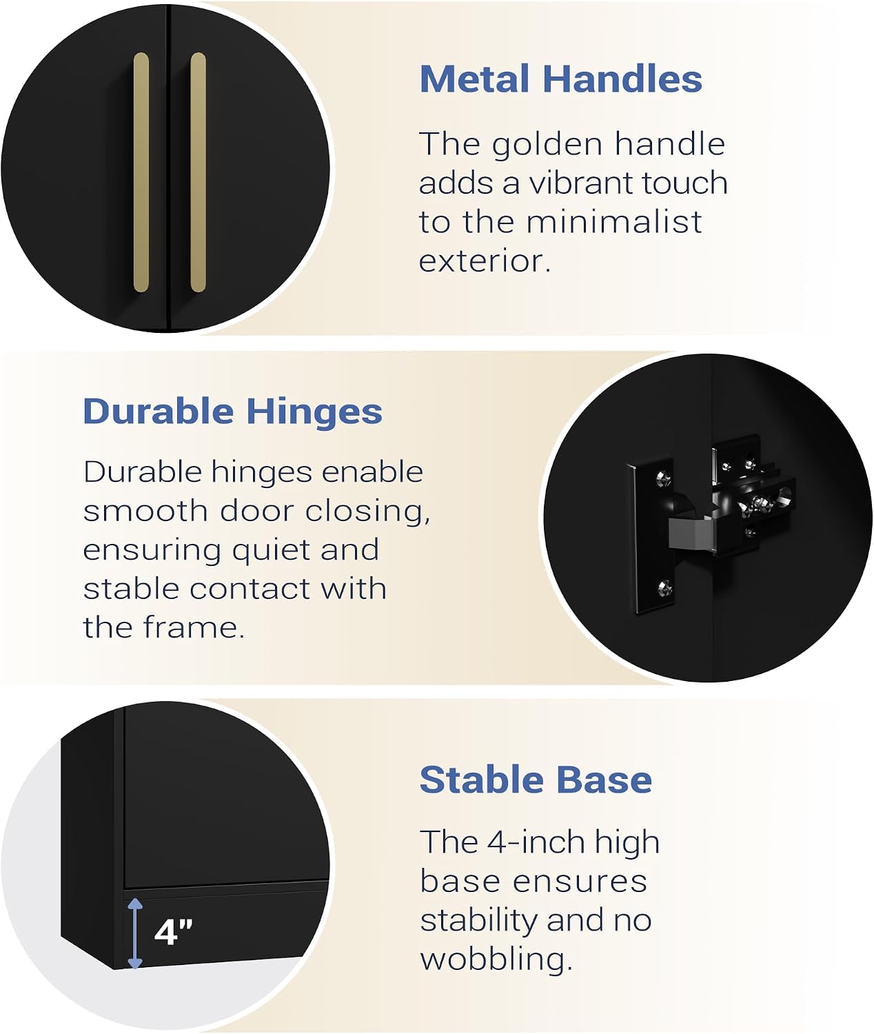 Housoul 71' Tall Pantry Cabinet, 4 Doors Kitchen Pantry Storage Cabinet, Freestanding Larder Cupboard, Kitchen Hutch with Gold Handles for Dining Room, Bathroom, Black