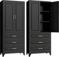 SteeLoong 75' Kitchen Pantry Cabinet with 3 Drawers,Metal Storage Cabinets with Doors and 2 Adjustable Shelves,Black Kitchen Cabinet with 2 Gold Handles,Food Cupboard for Livingroom, Bathroom,Pantry