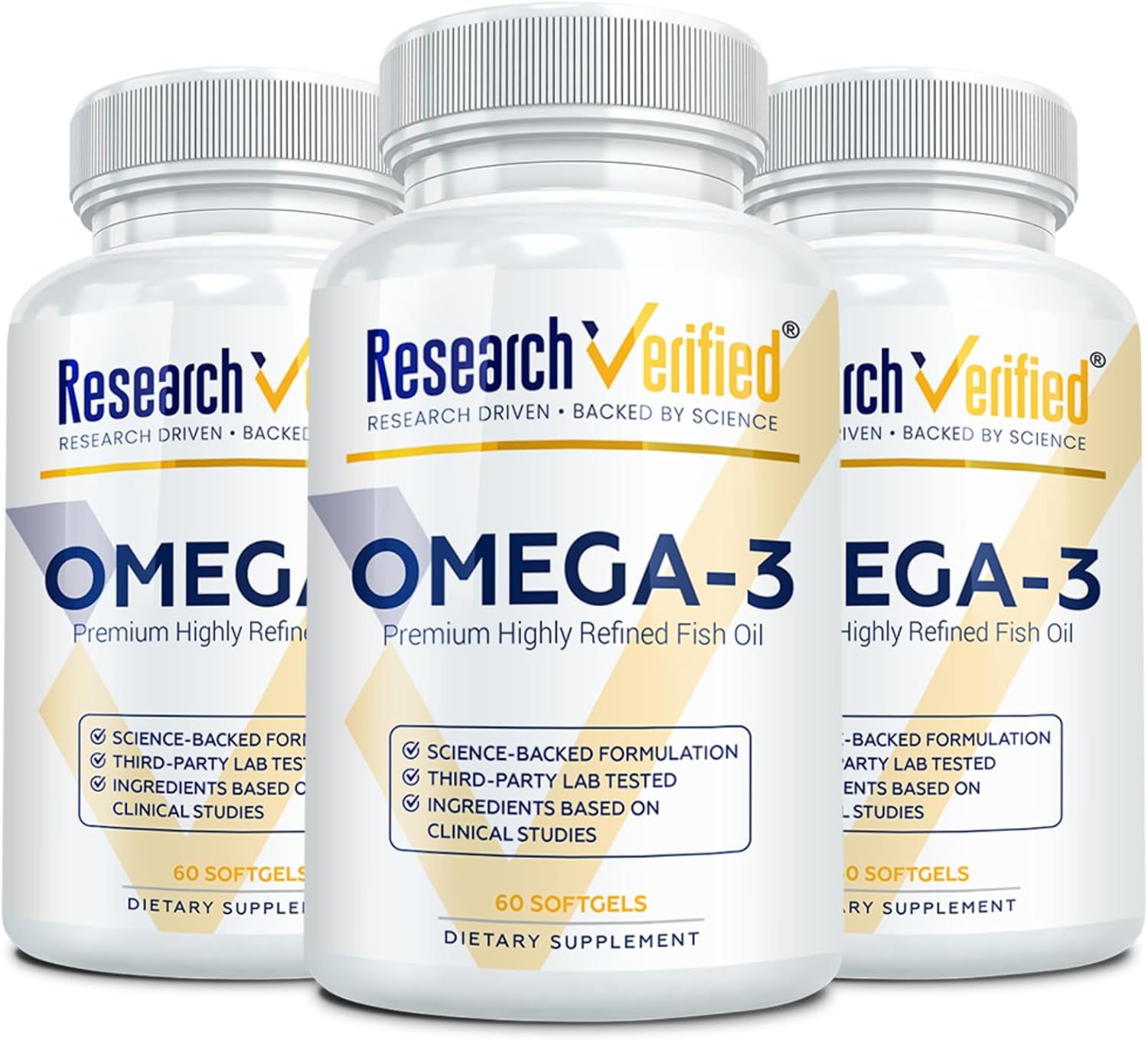 Research Verified Omega 3-1800mg Omega 3 Fish Oil - High 900mg EPA + 600mg DHA - No Aftertaste - 60 Softgel Capsules - 3 Bottles