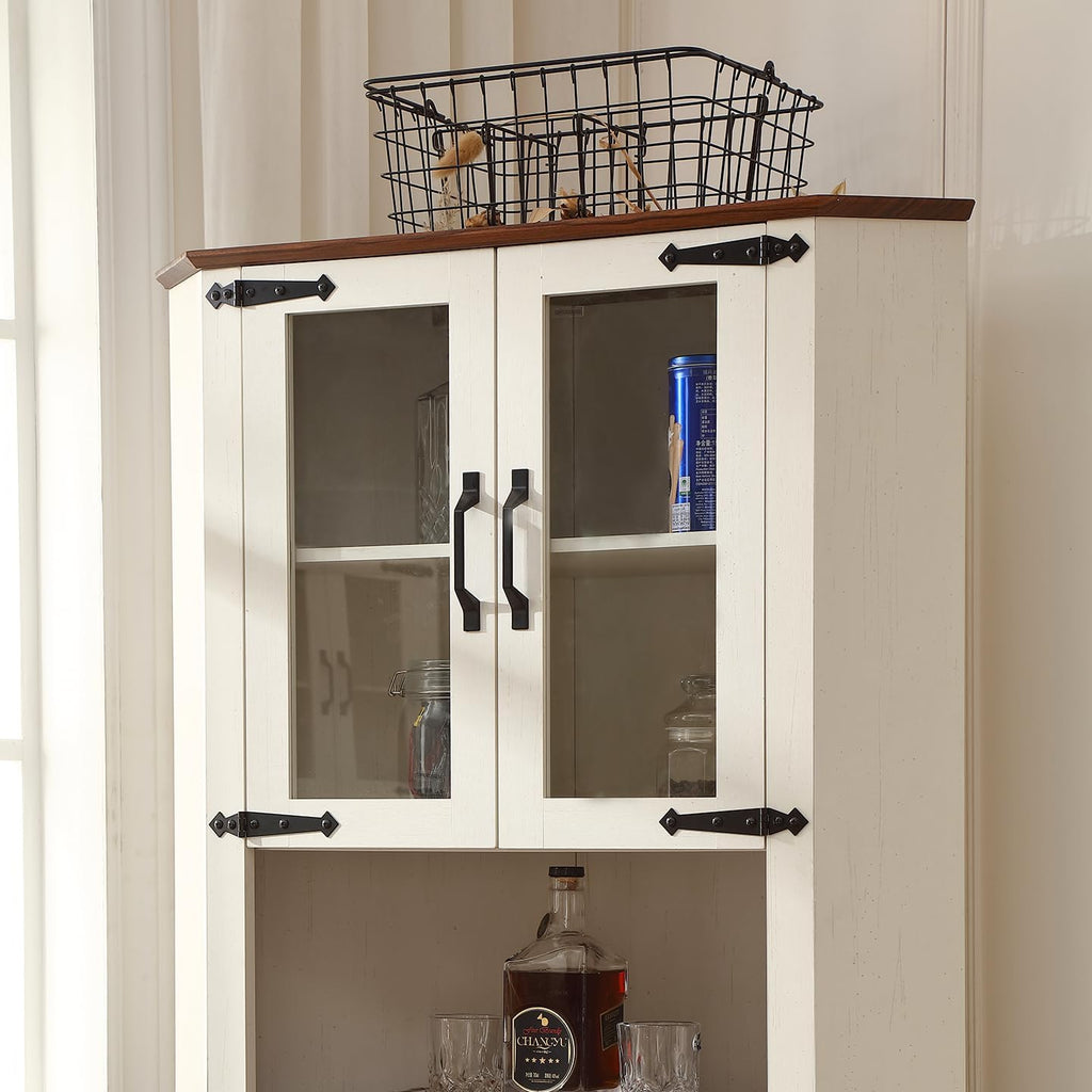 66.92'' Tall Corner Cabinet with Adjustable Shelves for Great Storage and Showcase,Storage Cabinet Double as Corner Liquor Cabinet with Hexagon Design for Livinng room,Kitchen and Bathroom,Off White