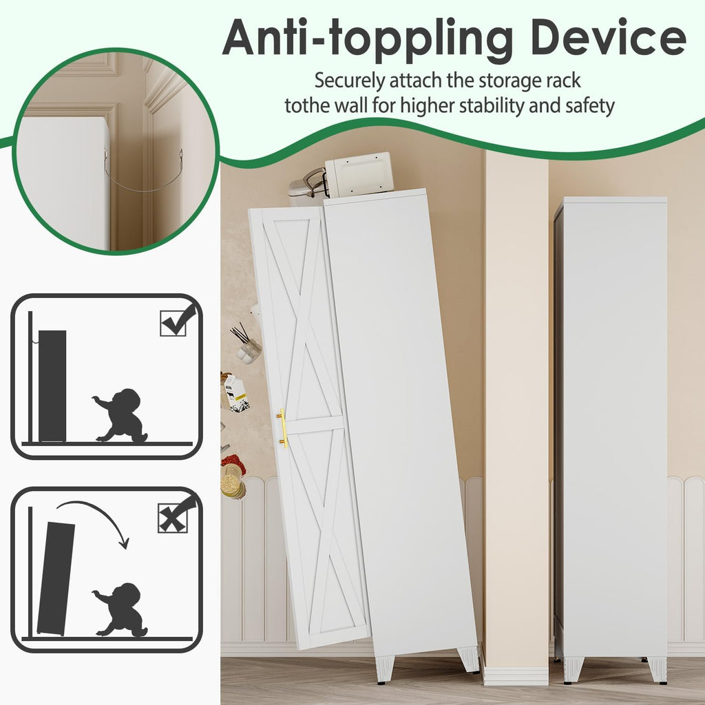 pozdeg 71' Tall Kitchen Pantry Cabinet, Metal Storage Cabinet with 2 Doors and 4 Adjustable Shelves, White Food Pantry Cupboard for Kitchen, Dining Room, Living Room and Bathroom (White)