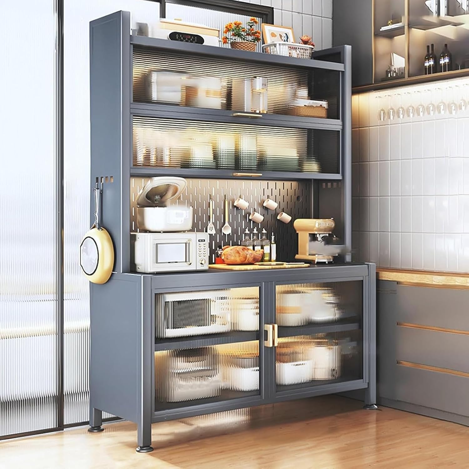 JKGHK 6-Tier Tall Kitchen Bakers Rack, Kitchen Storage Hutch Cupboard Cabinet with Adjustable Foot, Open Kitchens Pantry Storage Shelves for Spices, Pots, Pans(60cm/23.6in)