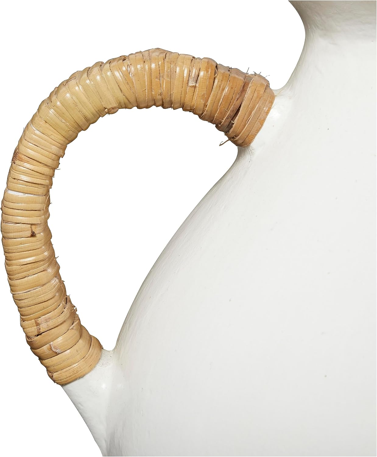 Deco 79 Ceramic Decorative Vase Jug Inspired Centerpiece Vase with Rattan Wrapped Handles, Flower Vase for Home Decoration 17' x 13' x 19', White