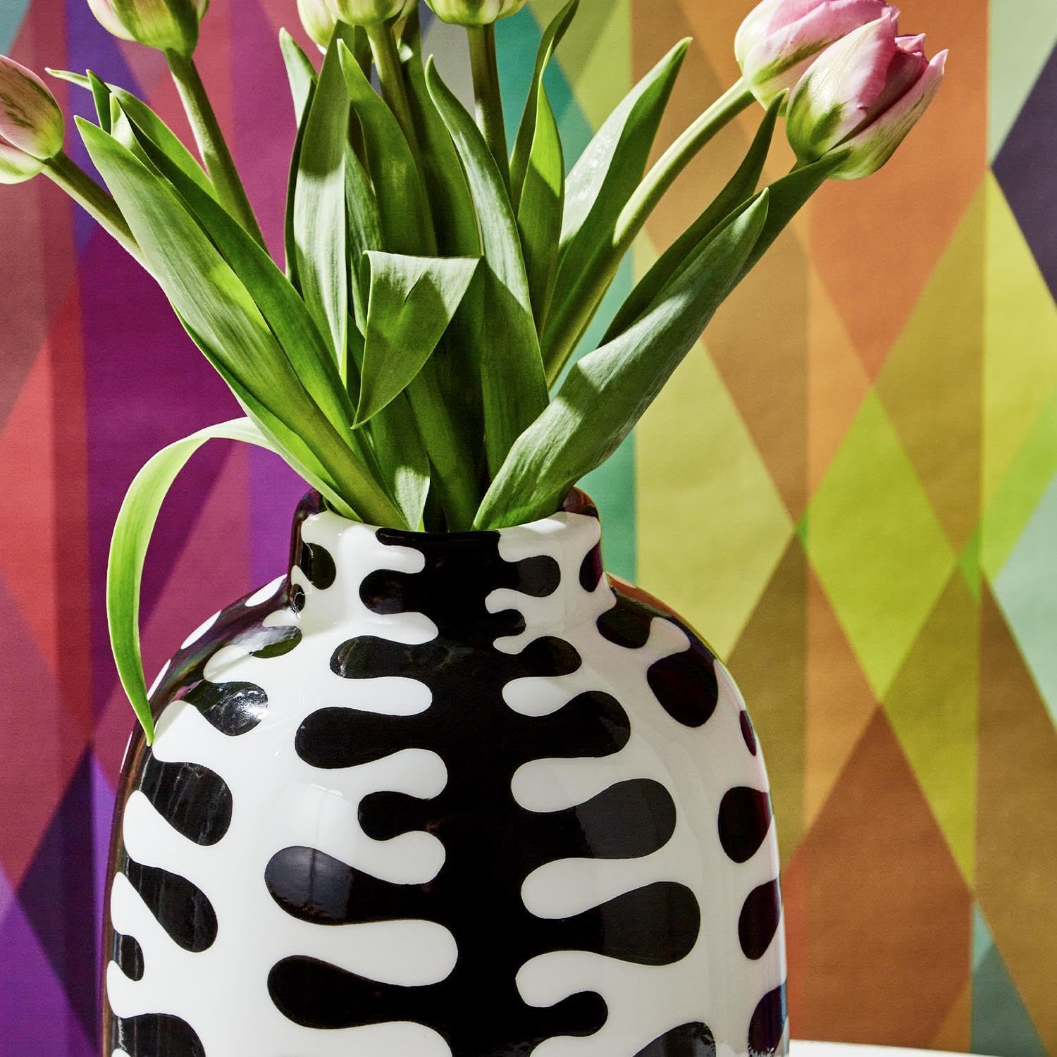 Two's Company Jigsaw Set of 2 Black and White Vase, Ceramic, Black and White, Home Decor Accessories