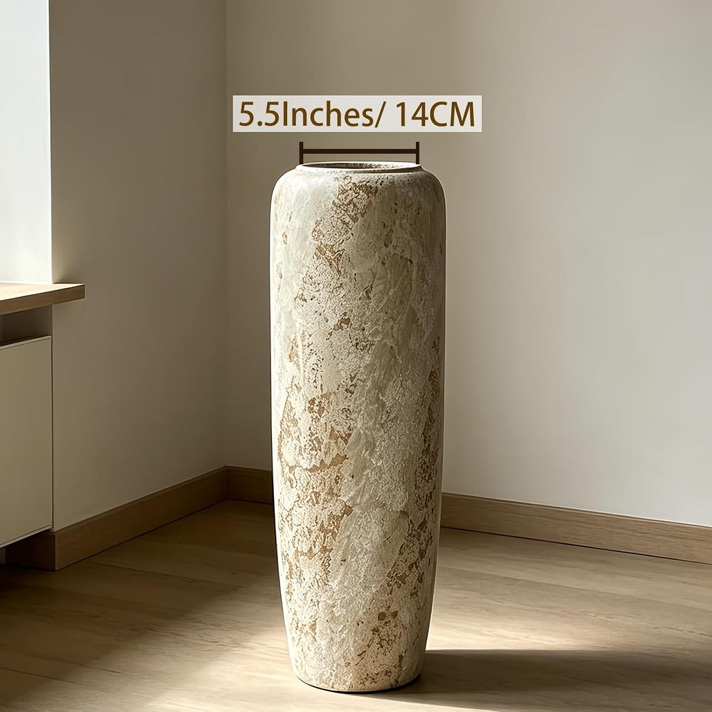 Rustic Oversized Ceramic Floor Vase – 23.6 Inch Handpainted Rustic Pottery Vase, Extra Tall Neutral Vases for Corner, Foyer & Large Floral Arrangements