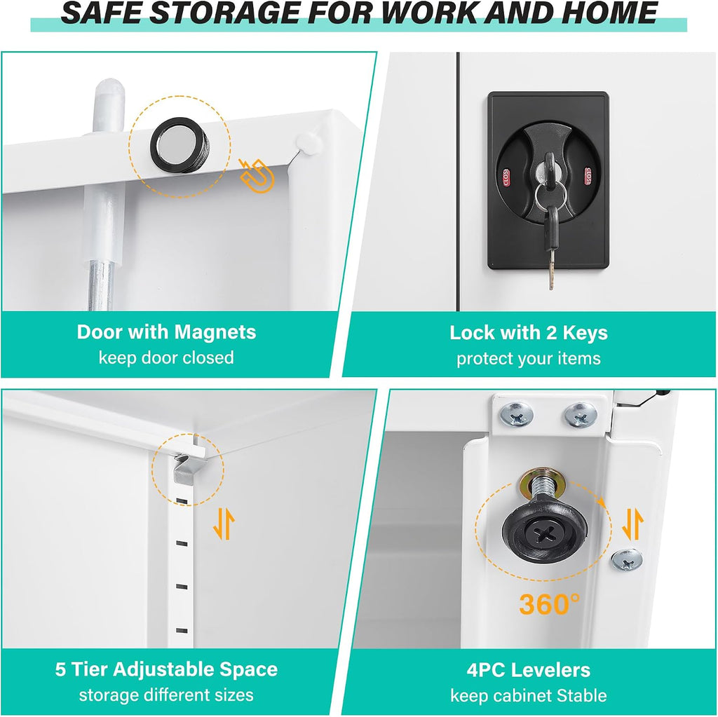 SISESOL White Metal Storage Cabinet with Adjustable Shelves,71' Tall Metal Cabinet with Locking Doors,Steel Cabinet with Lock,Lockable Storage Cabinets for Home,Office,Kitchen,Laundry,Pantry