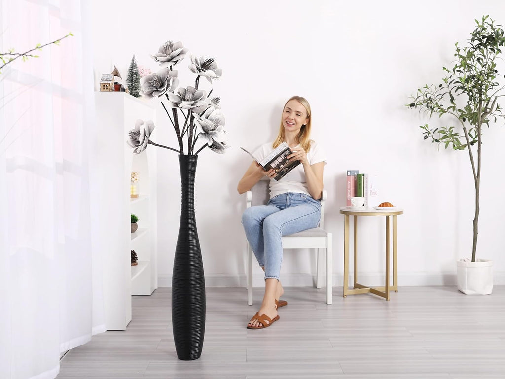 Leewadee Decorative Tall Floor Vase for Living Room Decor, 34 inches, Black, Resin