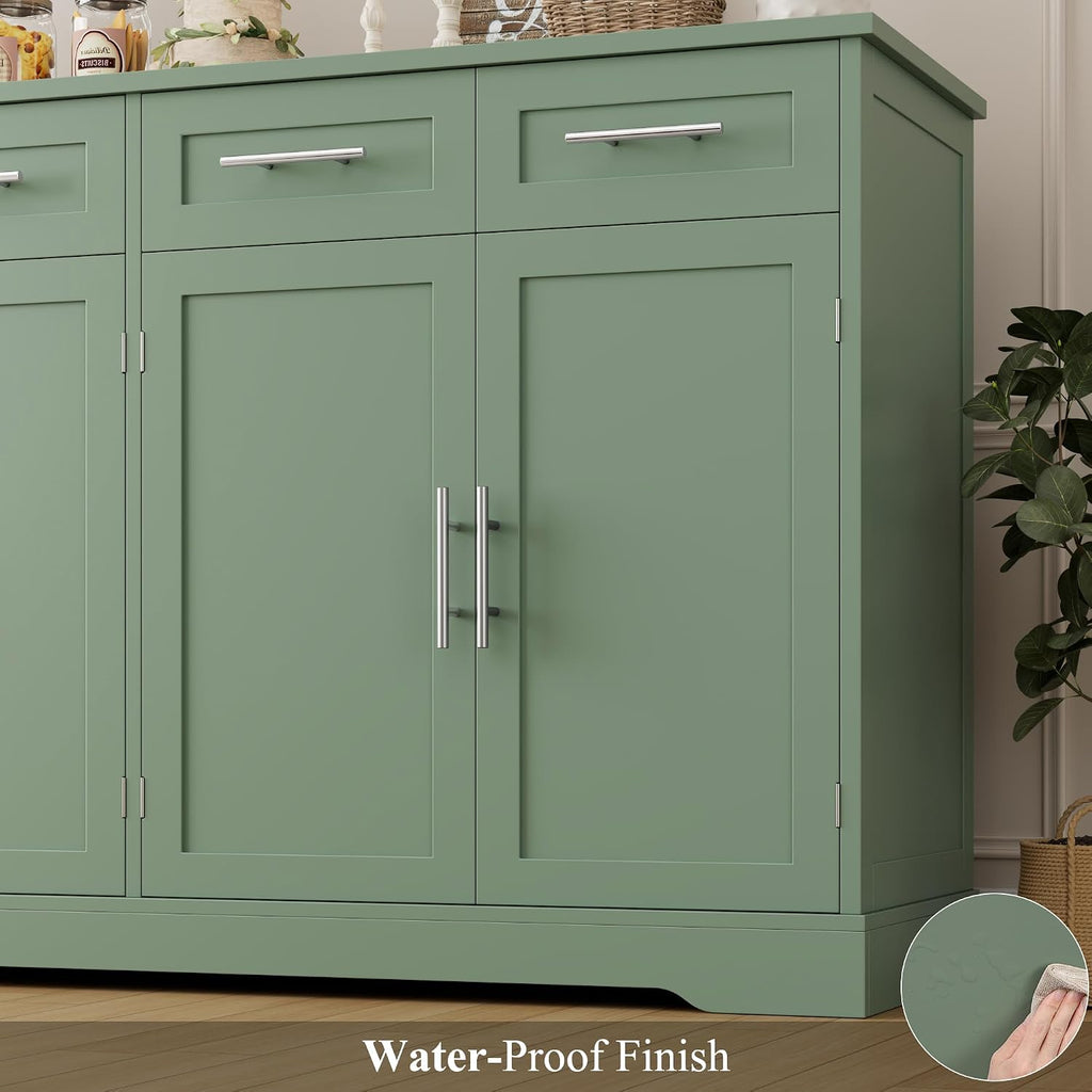 HOSTACK 60' Large Buffet Sideboard with Storage, 36' Tall Kitchen Buffet Storage Cabinet with 4 Drawers, Modern Coffee Bar Cabinet with Silver Handles, Long Sideboard Buffet Table for Kichen, Green