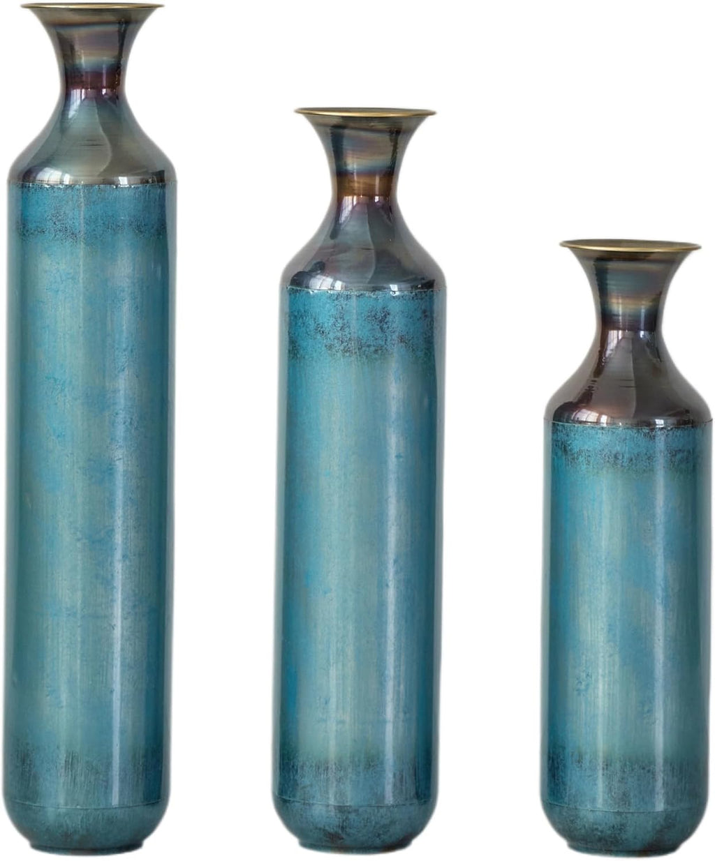 Aqua Blue Tall Floor Vase - 20.4/24.4/28.34 in Metal Droplet-Shaped Vases Extra Large Decorative Vase Set of 3 Living Room Modern Gorgeous Home Decoration Large Glazed Metal Vase