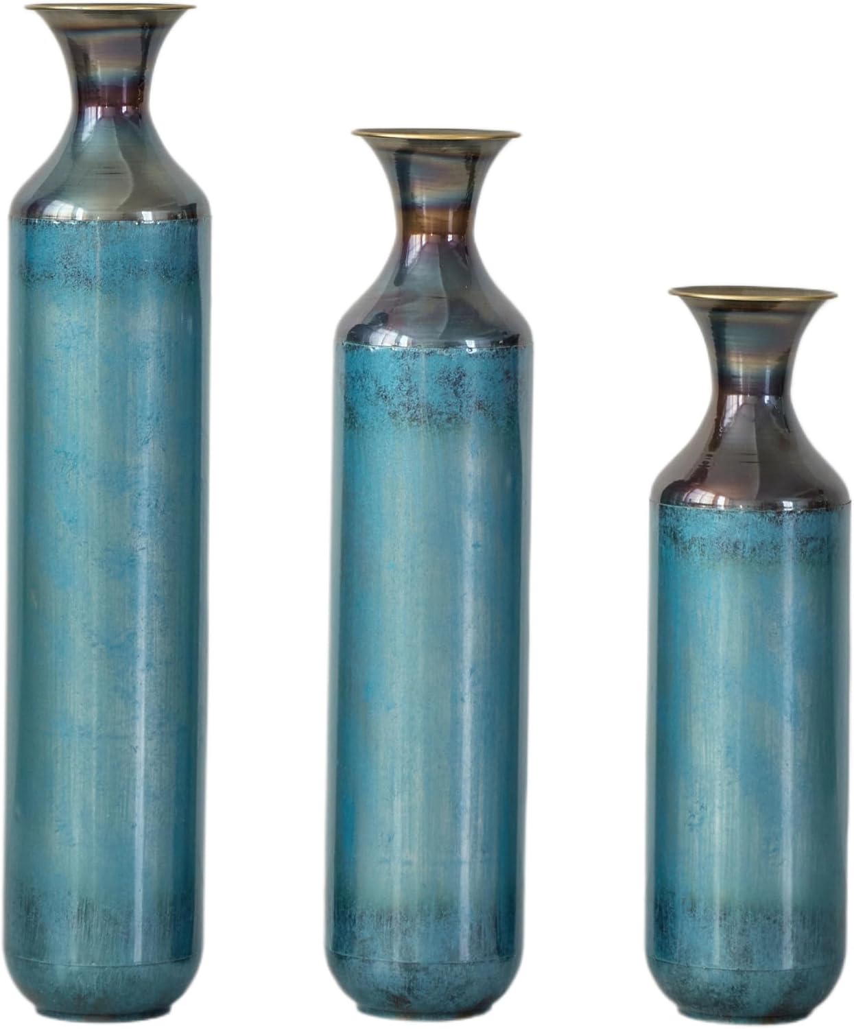 Aqua Blue Tall Floor Vase - 20.4/24.4/28.34 in Metal Droplet-Shaped Vases Extra Large Decorative Vase Set of 3 Living Room Modern Gorgeous Home Decoration Large Glazed Metal Vase