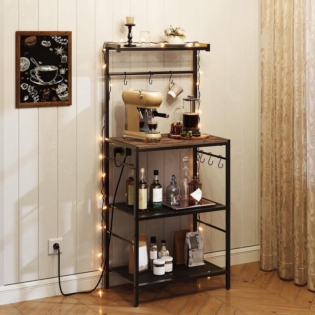 MAHANCRIS Bakers Rack with Drawer and Bakers Rack with Charging Station Bundle, Coffee Bar Station, BRHR48E01-BRHR35E01