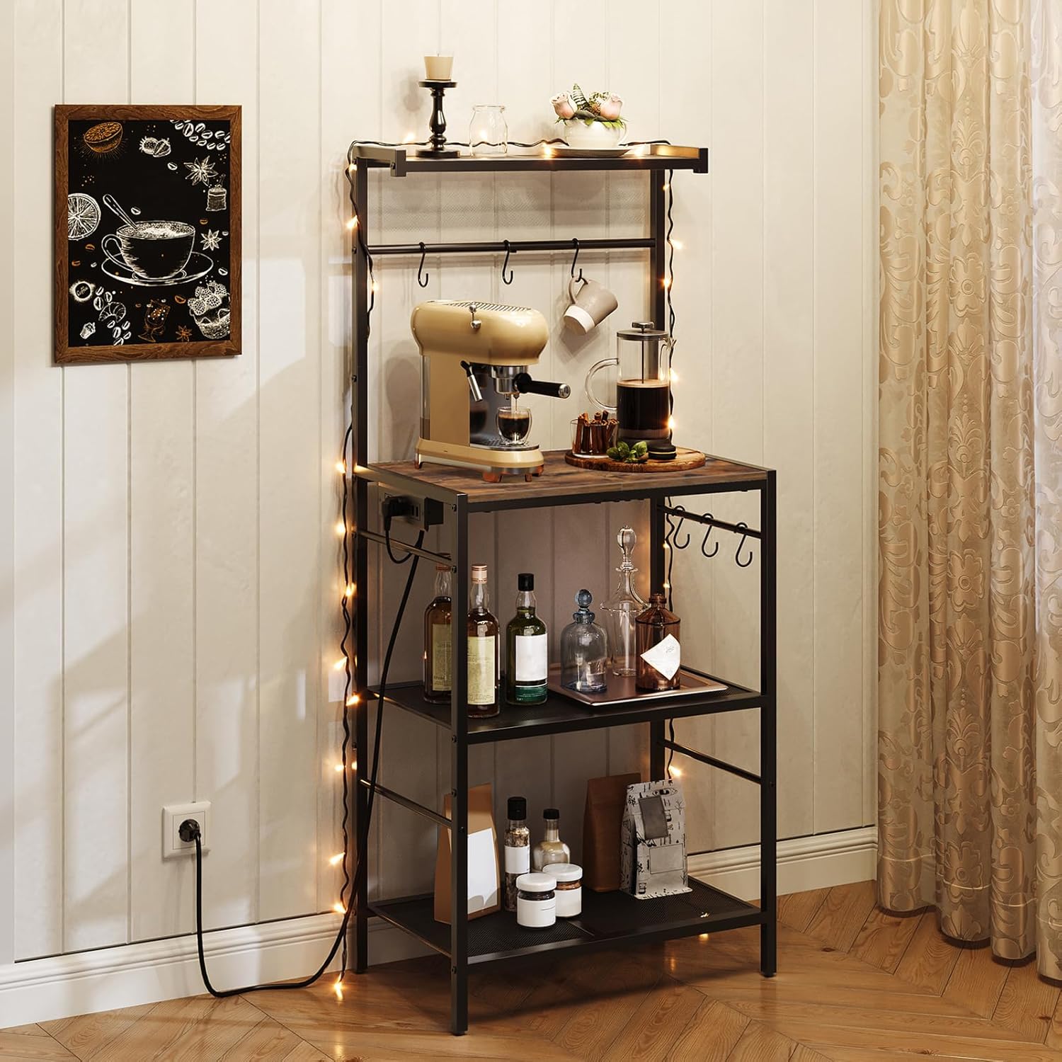 MAHANCRIS Bakers Rack with Drawer and Bakers Rack with Charging Station Bundle, Coffee Bar Station, BRHR48E01-BRHR35E01