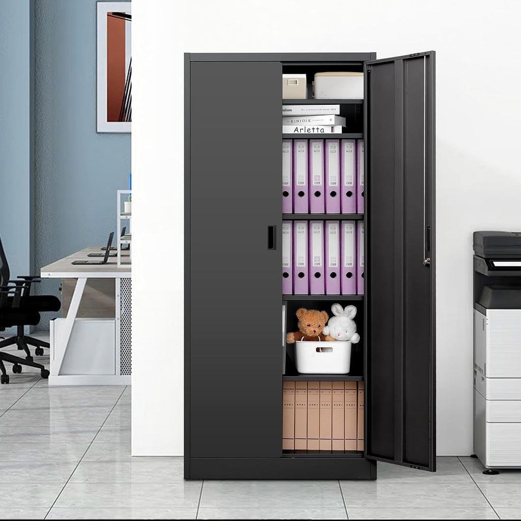 Wanfu Metal Storage Cabinet, 71'H Metal Garage Cabinet with 5 Adjustable Shelves, Locking Storage Cabinets for Garage, Home, Office, Pantry(Black)