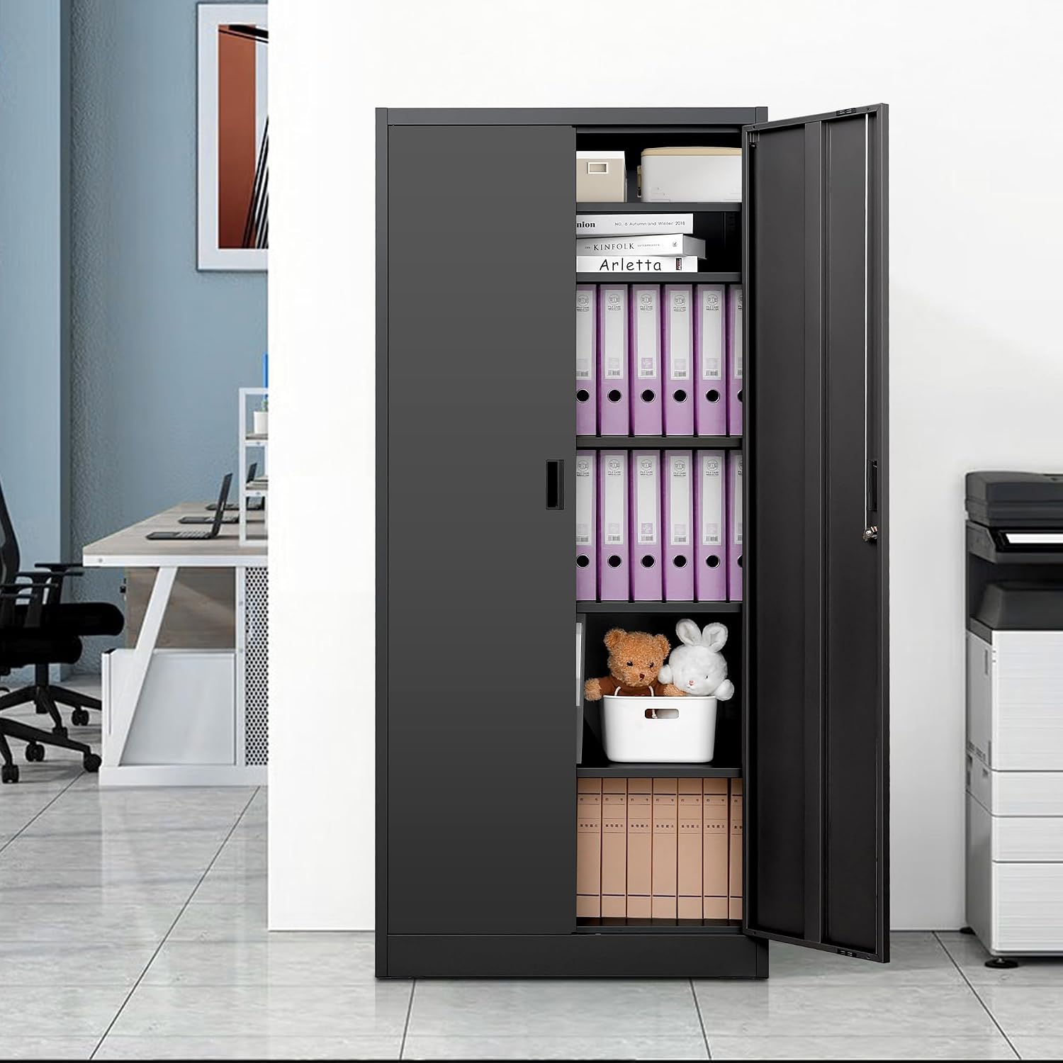 Wanfu Metal Storage Cabinet, 71'H Metal Garage Cabinet with 5 Adjustable Shelves, Locking Storage Cabinets for Garage, Home, Office, Pantry(Black)