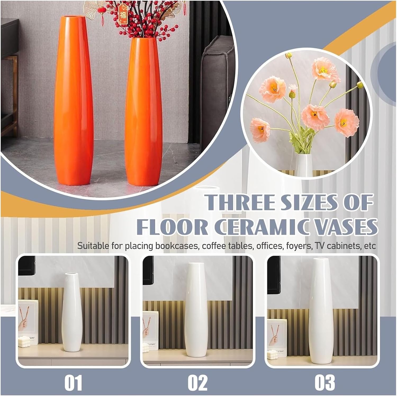 Tall Floor Vase Living Room Decorative Large Vases,Tall Floor Vase Vase,for Decorative Branches Dried Flowers Vases,Rustic Home Decor(Orange,61cm)