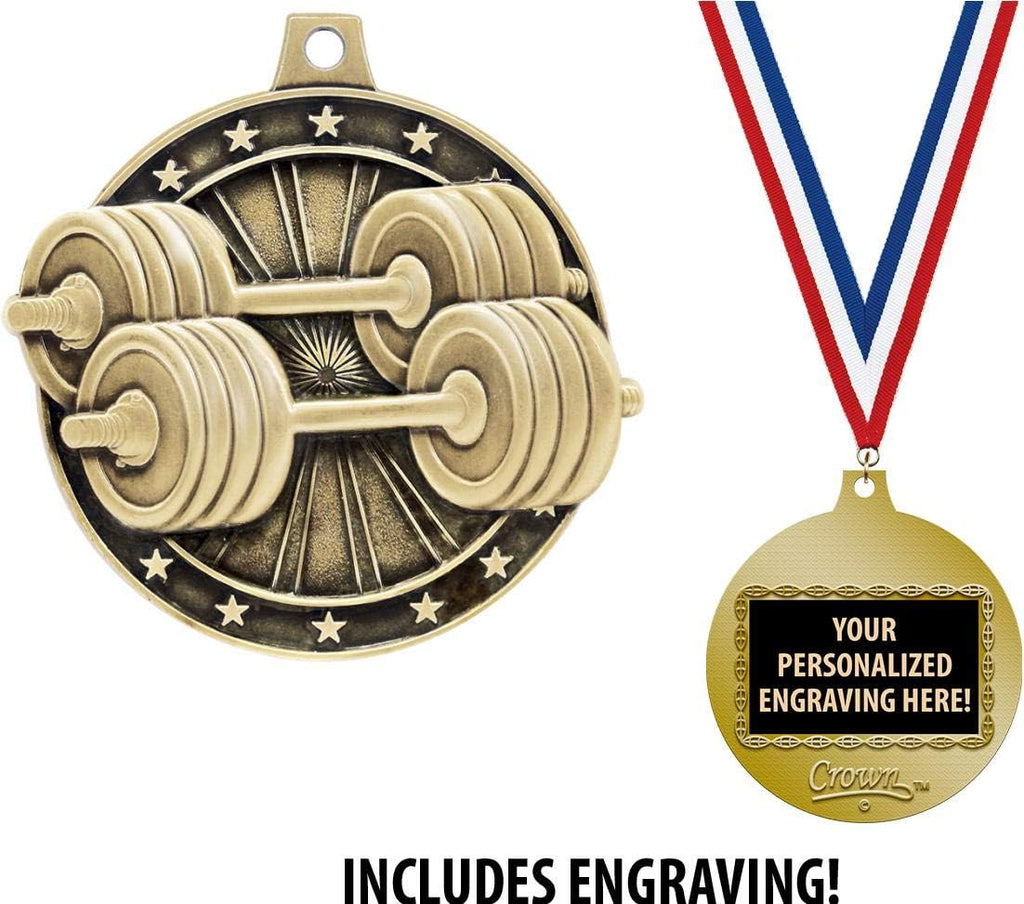 Weightlifting Medals, 2' Gold Bodybuilding Medal Award with Free Custom Engraving Prime