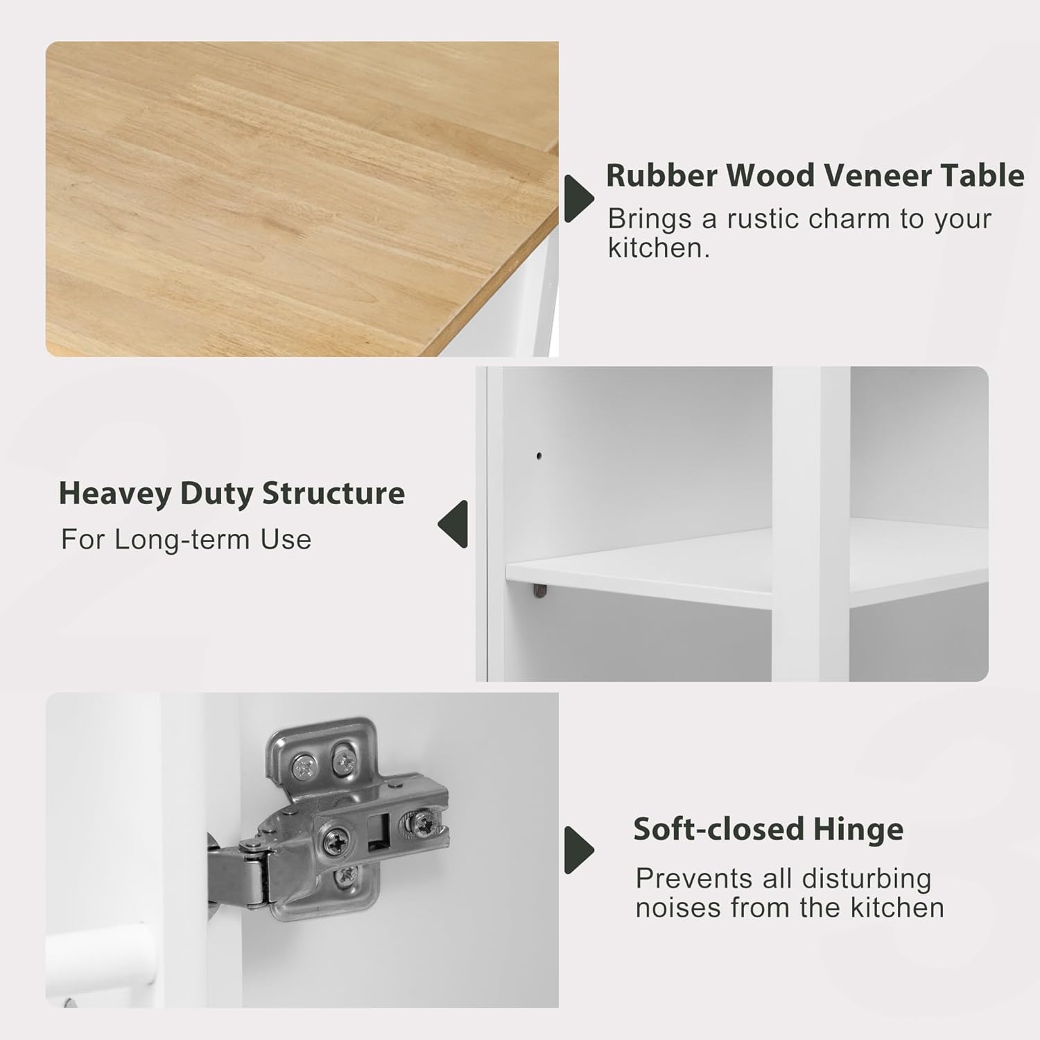 47' Kitchen Island with Extendable Dining Table, Rubber Wood Veneer Kitchen Table with Internal Storage Rack, Power Outlet, 2 Drawers, 2 Cabinet for Kitchen, Dining Room White