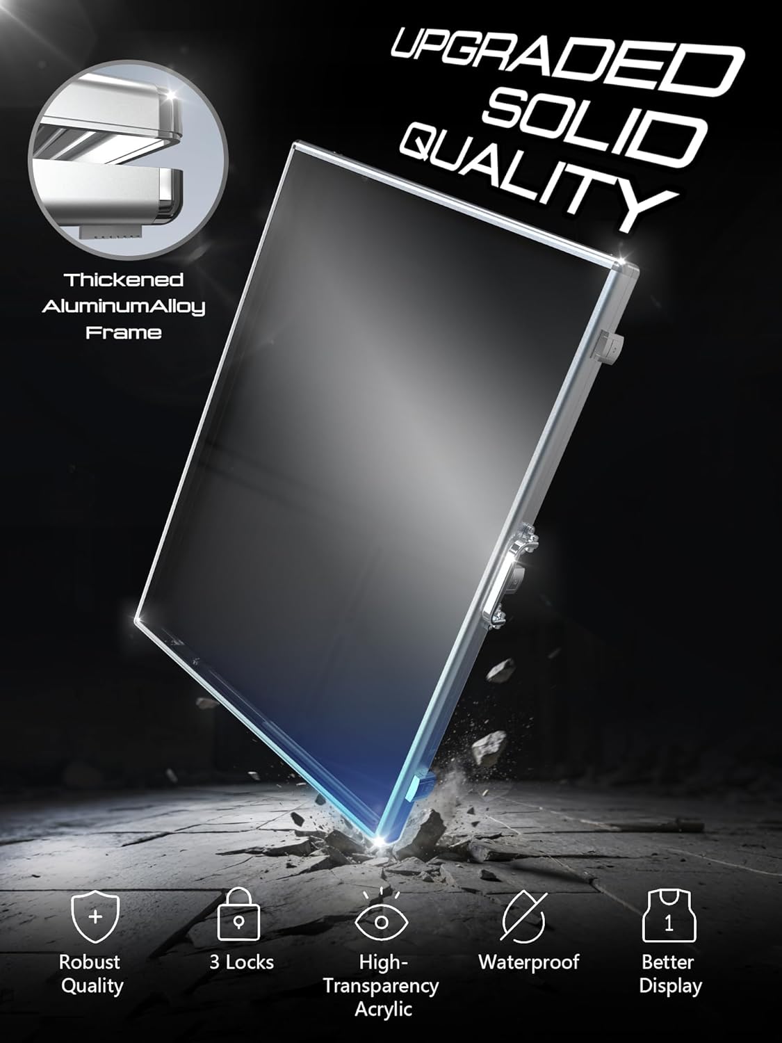 Ultra-Thin 31.4 x 23.6inch Portable Aluminum Card Display Case with Felt Tote Bag, High-Transparency Acrylic, 3 Anti Theft Locks, Sports Trading Card Show Case for Collectible Cards Jewelry Jersey