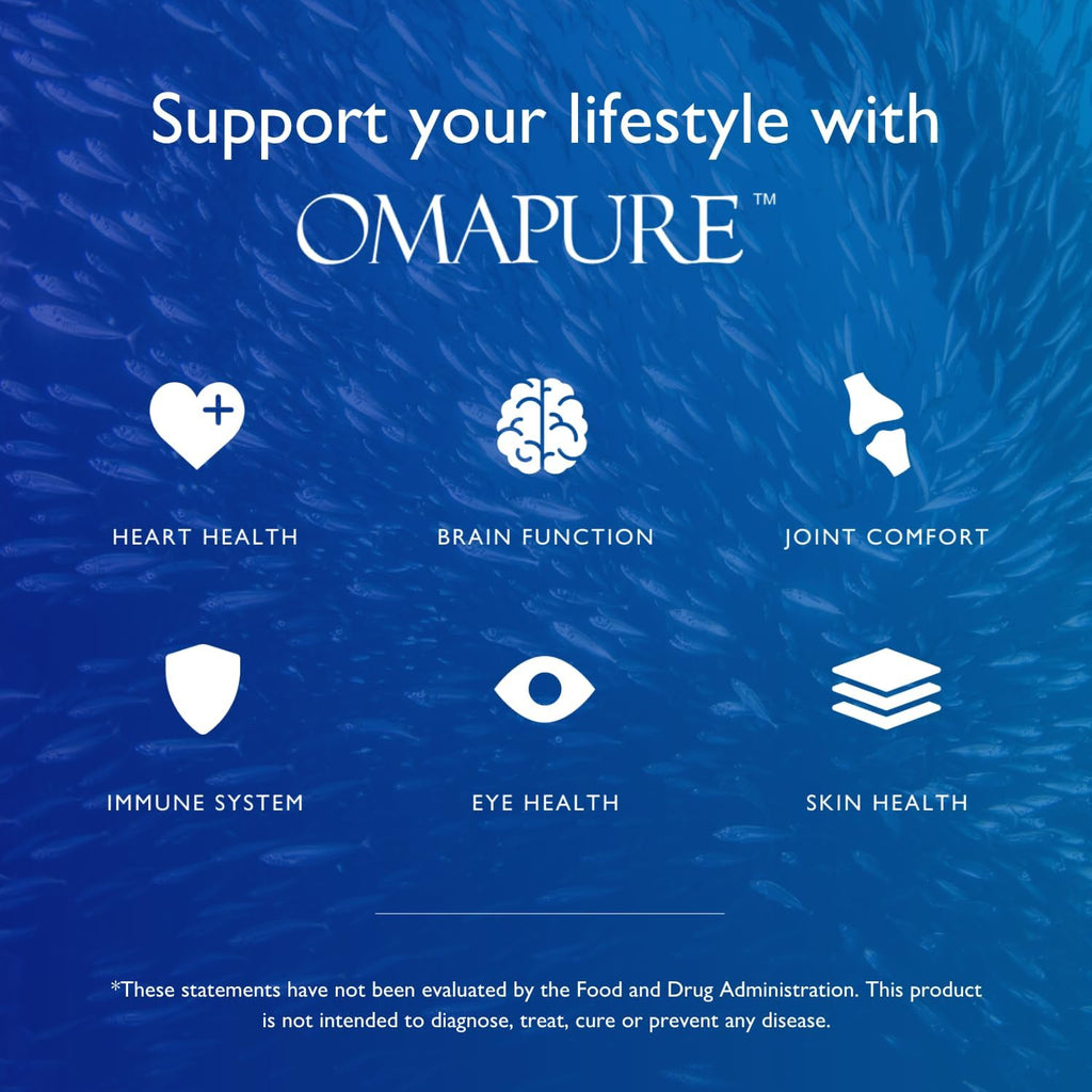 OMAPURE Fish Oil Omega 3 Supplements - Triple Strength - High EPA, DHA - IFOS Lab Tested - Supports Heart & Brain Health - Burpless Capsules - Wild Caught - (5 Bottles - 120 Softgels Per Bottle)