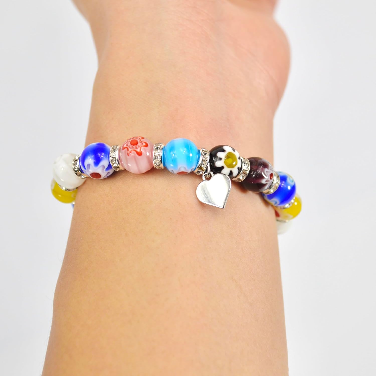 MY ITALIAN DÉCOR - Murano Glass Millefiori Bead Bracelet SET OF 3 | Beaded Bracelet with Elastic | Handmade for Woman | Made In Italy
