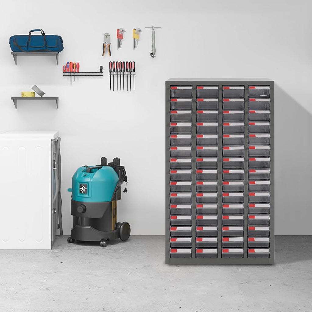 Bolt and Nut Tool Storage Cabinet,Parts Cabinet,Organization Shelves with ABS Material Drawer,Metal Organization Shelves for Garage, Store, Workshop (60 Drawers Clear)