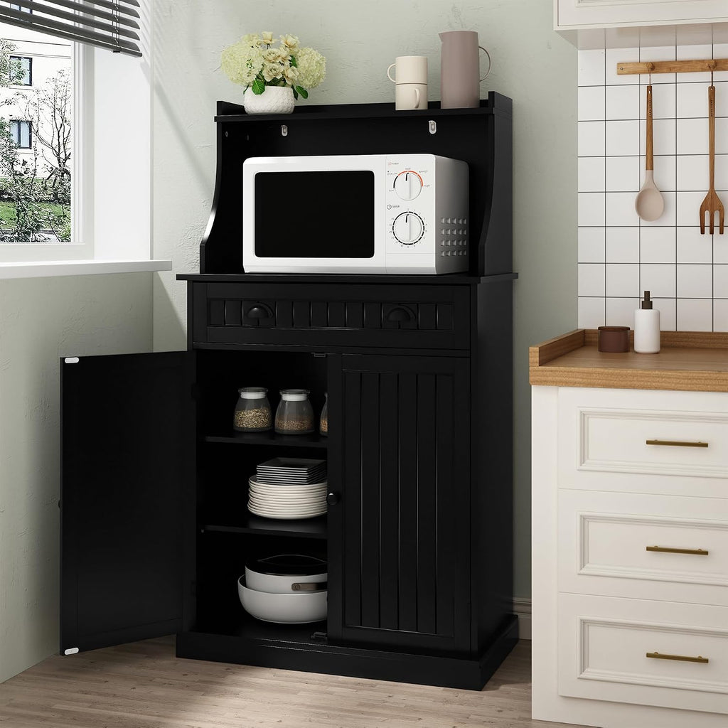 ARTPOWER 54' Kitchen Microwave Cabinet/Stand with Storage and Drawers, Pantry Storage Cabinet with Hutch & Adjustable Shelves for Kitchen, Dining Room, Living Room, Hallway in Black