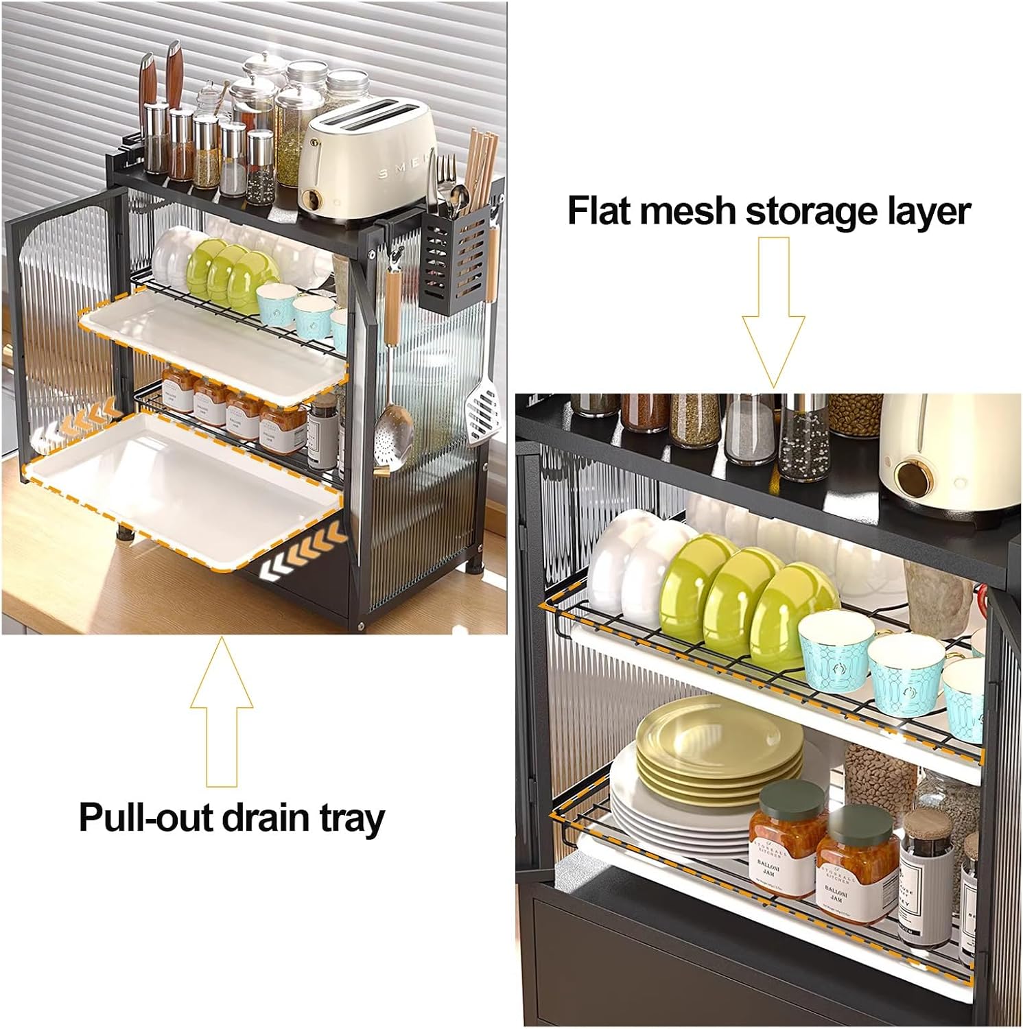 Bakers Rack with Drawers, Microwave Stand, Kitchen Storage Cabinet, Oven Rack, Household Countertop Storage Cabinet, Dish Cabinet (Color : B)