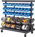 VEVOR 5-Tier Double-Sided Rolling Bin Storage Rack, 68 Plastic Bins, Dual-Sided Parts Organizer with Wheels, Mobile Tool Organizer for Garage, Warehouse, Office, Restaurant, Classroom, Kitchen