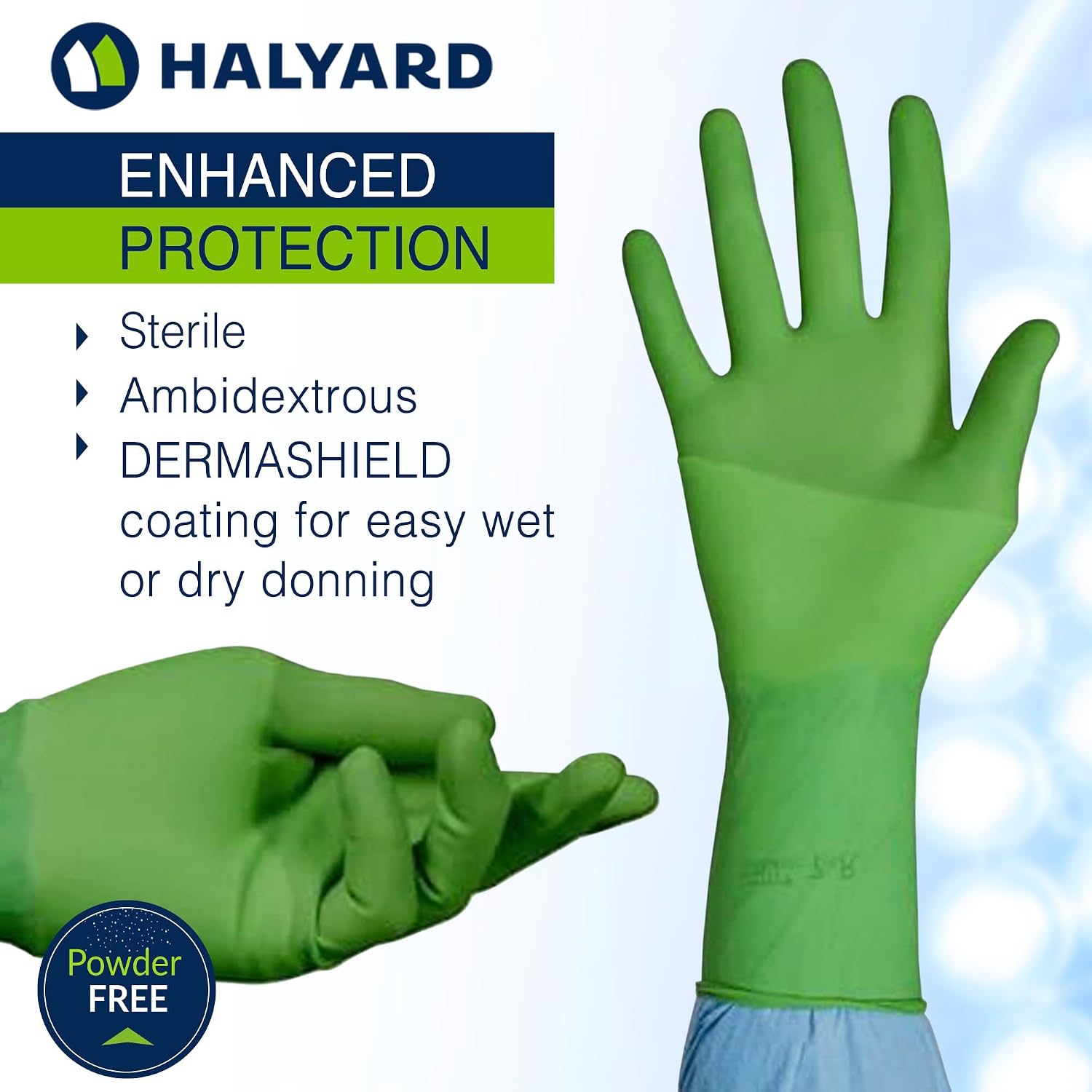 HALYARD Ortho Surgical Glove, Polyisoprene, 12.8 Mil Thick, Individually Wrapped Pairs, Powder-Free, Sterile, 8.5 Large, Green, SGL98085 (Box of 50 Pairs - 100 Total)