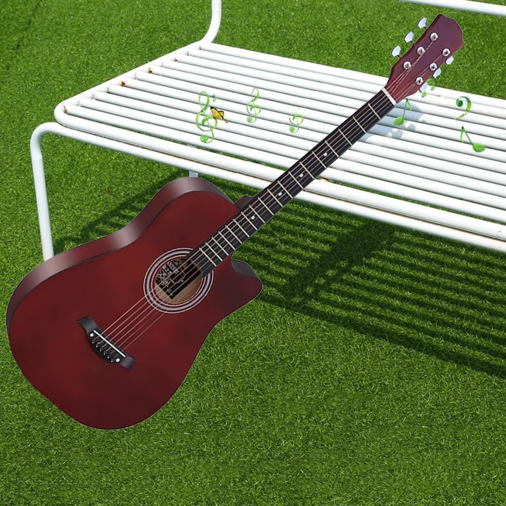 38Inch/40Inch/41Inch Acoustic Guitar Set, Linden Wood Top Mahogany Compact Travel Guitar, Body Balanced Rich Tone for Beginners Adults,Coffee,38in