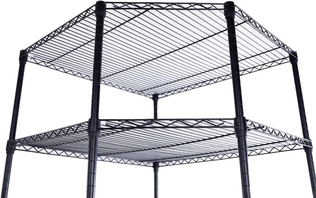 Bonnlo 6-Tier Rolling Heavy Duty Commercial Polygonal Corner Shelf Wire Shelving Unit Adjustable Storage Rack Free Standing Garage with 5 Wheels 26 4/5' L x 26 4/5' W x 71' H Inches (Black)