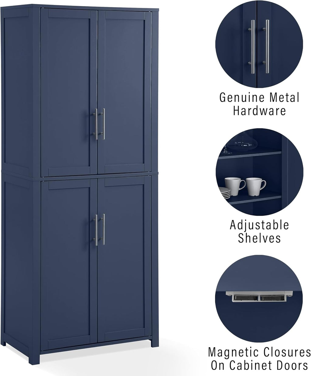 Crosley Furniture Savannah Tall Pantry Storage Cabinet with Shelves, Kitchen, Dining, or Laundry Room, Navy