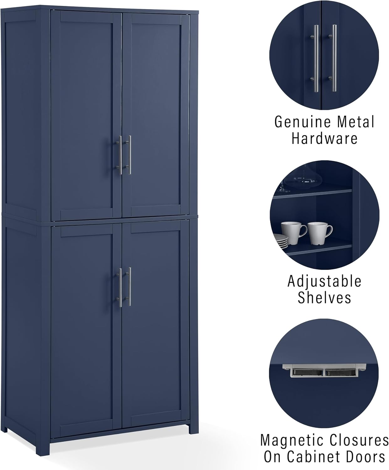 Crosley Furniture Savannah Tall Pantry Storage Cabinet with Shelves, Kitchen, Dining, or Laundry Room, Navy