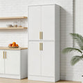 Housoul 71' Tall Pantry Cabinet with 4 Doors, Kitchen Pantry Storage Cabinet, Freestanding Larder Cupboard, Kitchen Hutch with Gold Handles for Dining Room, Bathroom, White
