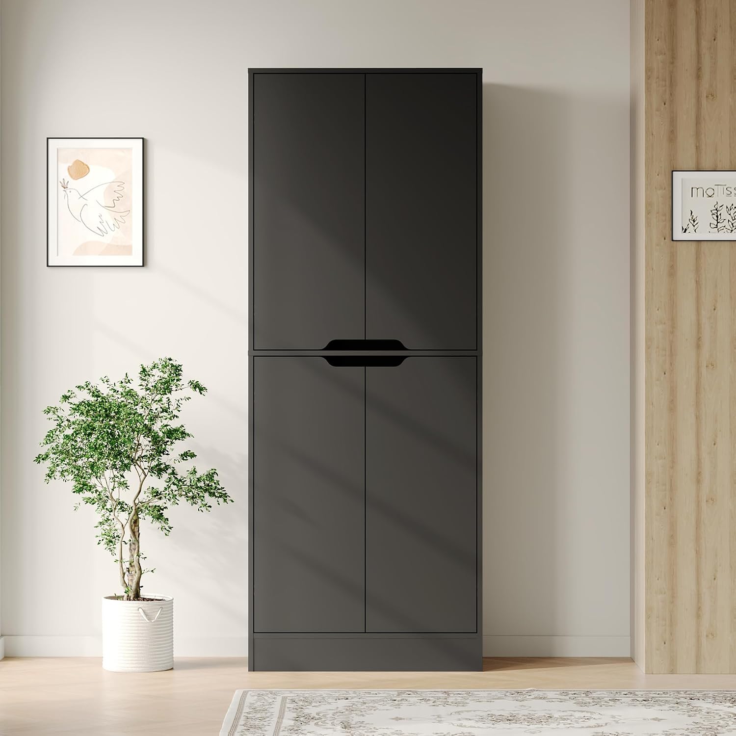 Housoul 71' Tall Freestanding Kitchen Pantry Cabinet, 4 Doors Freestanding Cupboard with Adjustable Shelves, Kitchen Hutch Cabinet for Kitchen, Dining Room, Black
