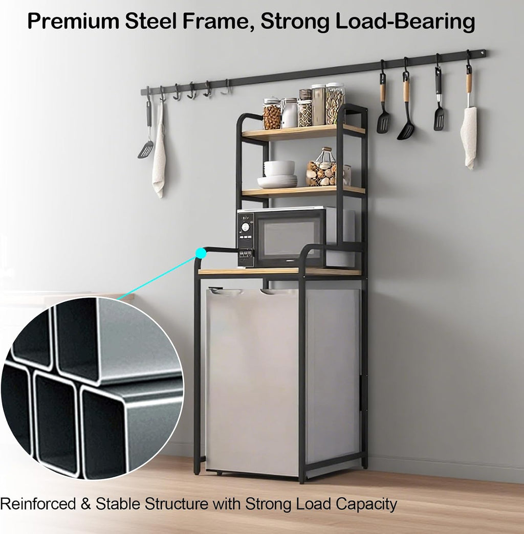 4-Tier Mini Fridge Stand with Storage, Over Fridge Storage Shelf Heavy-Duty Microwave Stand & Baker Rack, Space-Saving Organizer for Kitchen, Dorm, Office, 21.65Wx23.62Dx35.43H