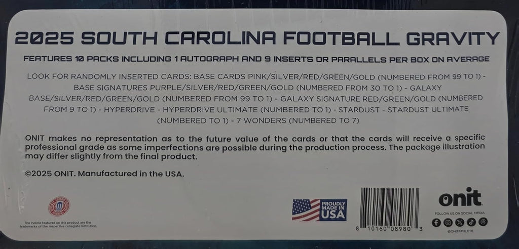 2025 Onit Gravity College Football Card Hobby Box (South Carolina Gamecocks)