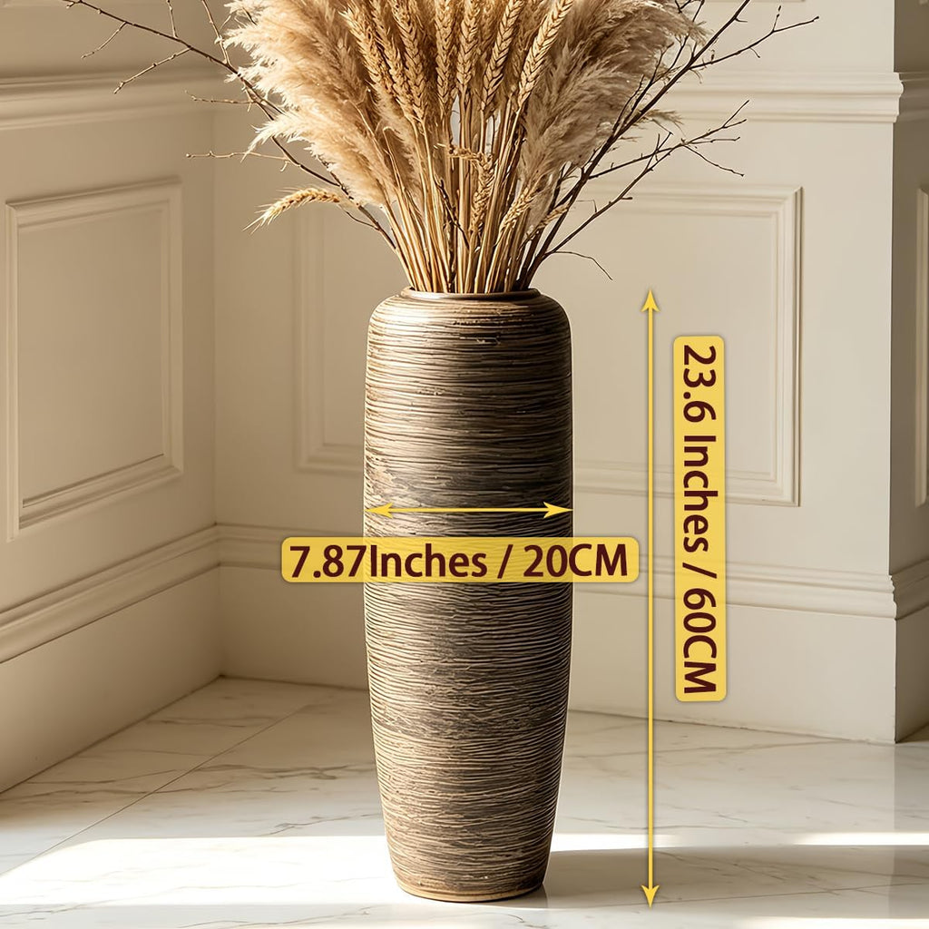 Vintage Ceramic Floor Vase – 23.6 Inch Distressed Glazed Oversized Floor Urn, Rustic Country Decor for Entryway, Living Room & Corner