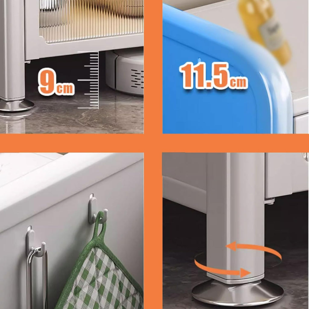Kitchen Storage Rack for Cabinet Bakers Rack with Storage Cabinet Doors with Adjustable Foot Pads, for Kitchen, Dining Room, Living Room(Black,60 * 37.5 * 147.4cm)