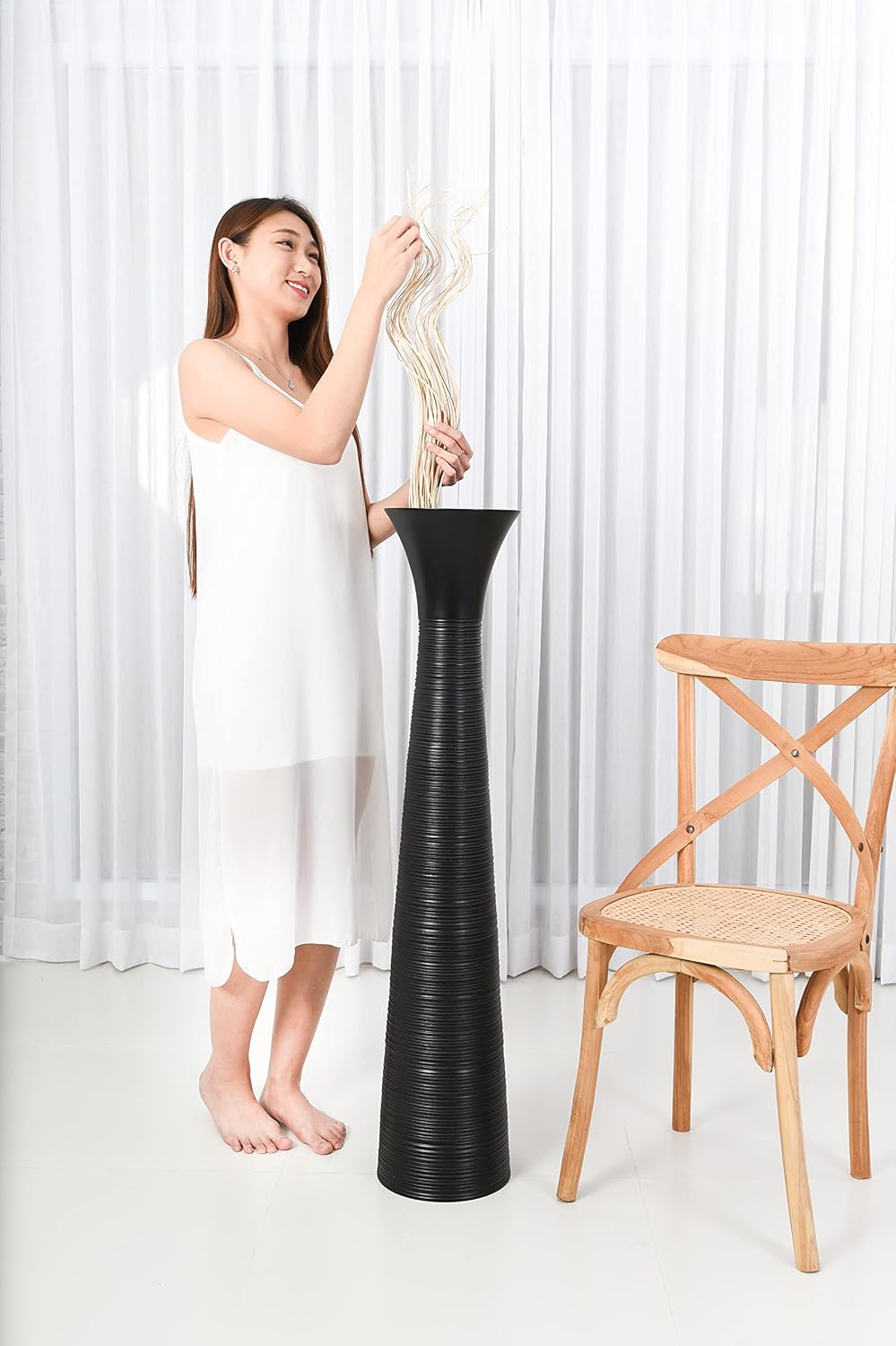 Leewadee Large Black Home Decor Floor Vase - Wooden 41 inch Tall Farmhouse Decor Flower Holder for Fake Plant and Pampas Grass