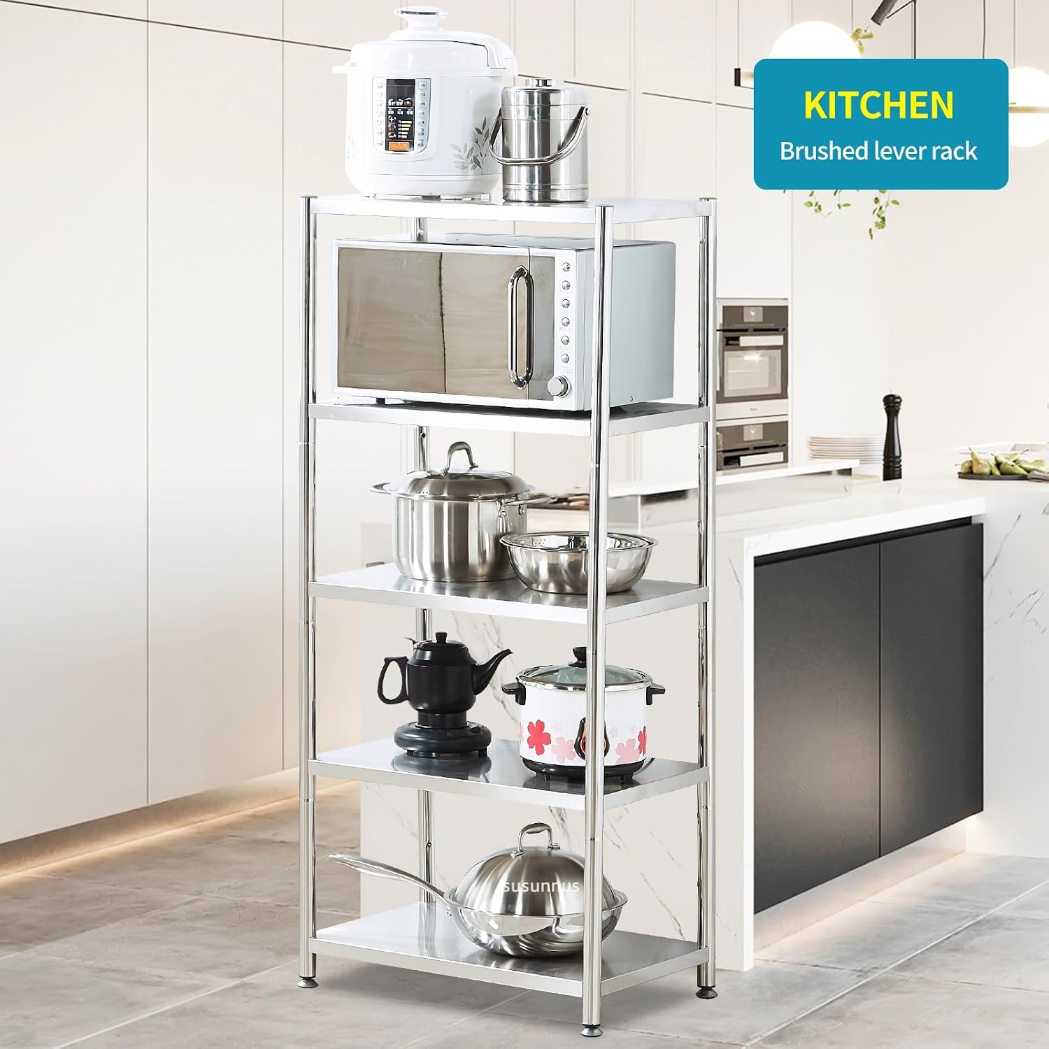 Susunnus Stainless Steel Shelves Heavy Duty Shelving Metal Shelving Units and Storage Kitchen Industrial Storage Rack (24.8in*15.8in-5T)