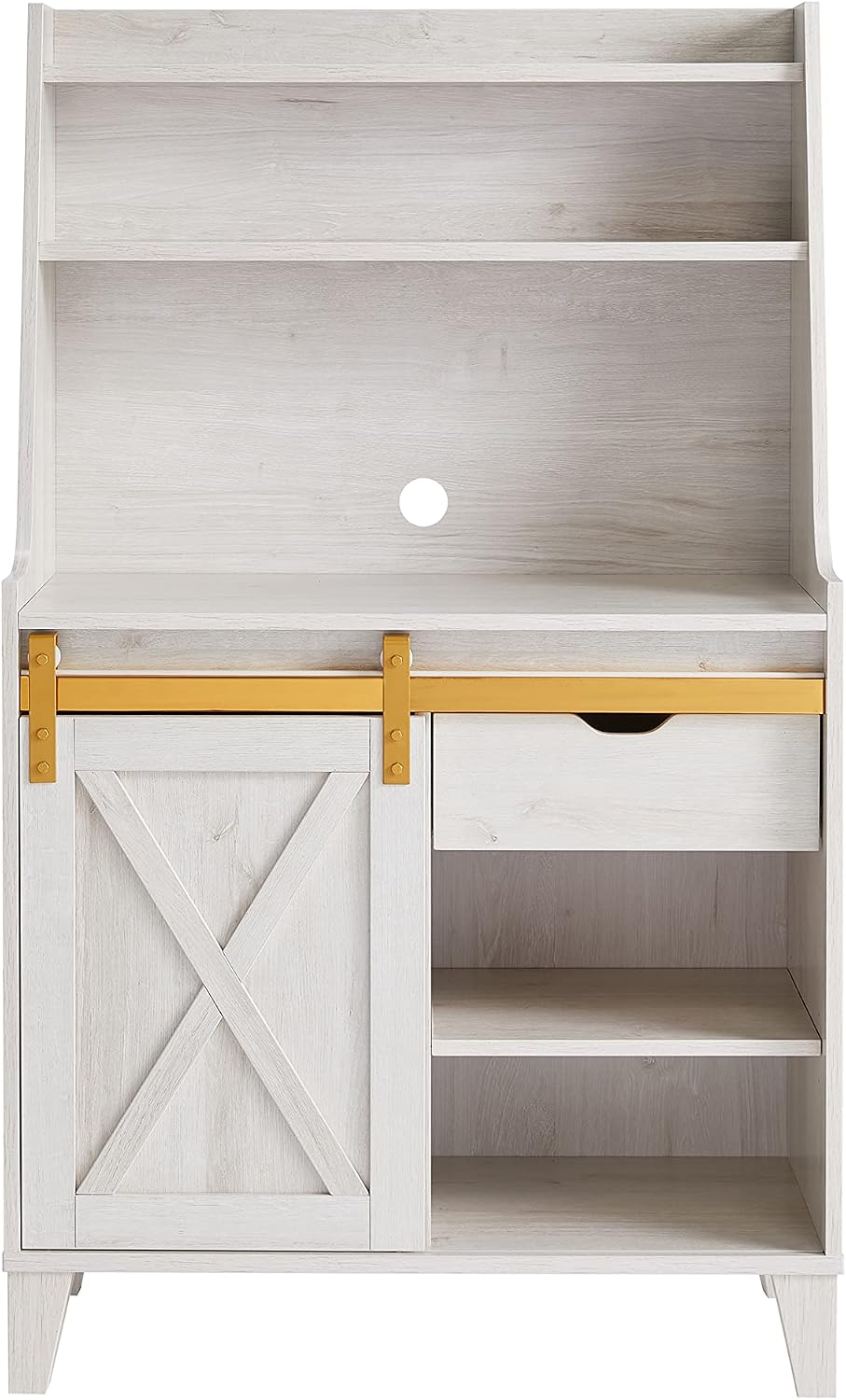HOMES: Inside + Out Dover Farmhouse Multi-Storage with 7 Shelves 32 in. Kitchen Baker's Racks for Dishes, Spice Jar, Vases, and Chopping Board, White Oak