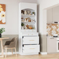 84' Freestanding Storage Cabinet with 5 Drawers, Kitchen Storage Bakers Rack with Faux Marble Top, Utility Food Cupboard with Adjustable Shelf for Kitchen Dining Room, White