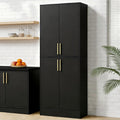 Housoul 71' Tall Pantry Cabinet, 4 Doors Kitchen Pantry Storage Cabinet, Freestanding Larder Cupboard, Kitchen Hutch with Gold Handles for Dining Room, Bathroom, Black