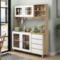 FUFU&GAGA 74.8' Tall Kitchen Pantry Cabinet with 4 Drawers, 4 Doors & Microwave Stand, Freestanding Hutch Cabinet with Buffet Cupboard for Kitchen, Dinningroom (Oak/White)