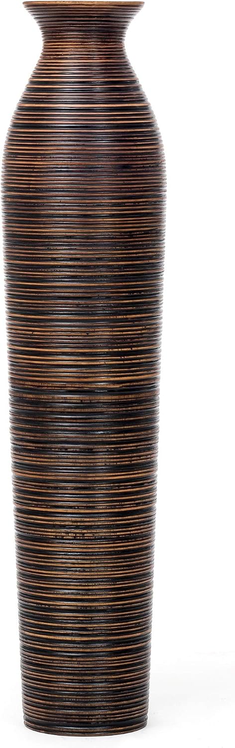 Leewadee Large Brown Home Decor Floor Vase - Wooden 34 inch Tall Farmhouse Decor Flower Holder for Fake Plant and Pampas Grass